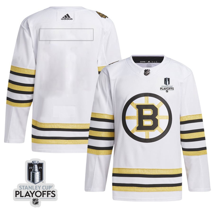 Boston Bruins 2024 NHL Playoffs Patch Away Jersey - Men, White - JS123 