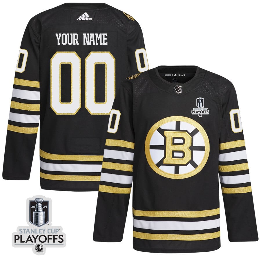 Boston Bruins 2024 NHL Playoffs Patch Home Jersey Customized - Men, Black - JS845 