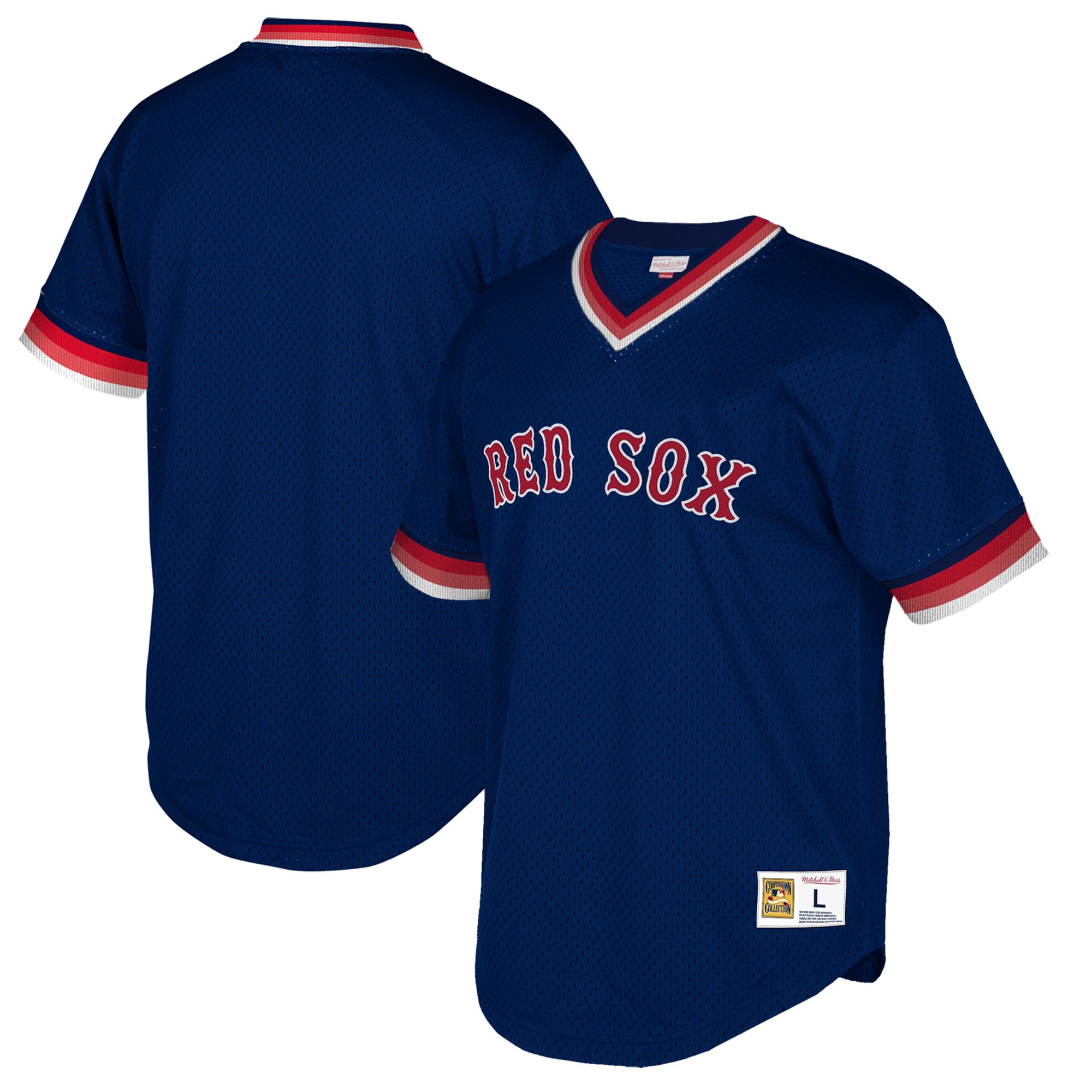 Boston Red Sox Mitchell & Ness Big & Tall Cooperstown Collection Mesh Wordmark V-neck Jersey - Navy