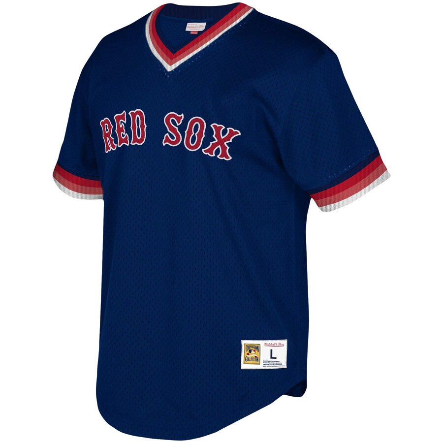 Alternative view of Boston Red Sox Mitchell & Ness Youth Cooperstown Collection Mesh Wordmark V-neck Jersey - Navy