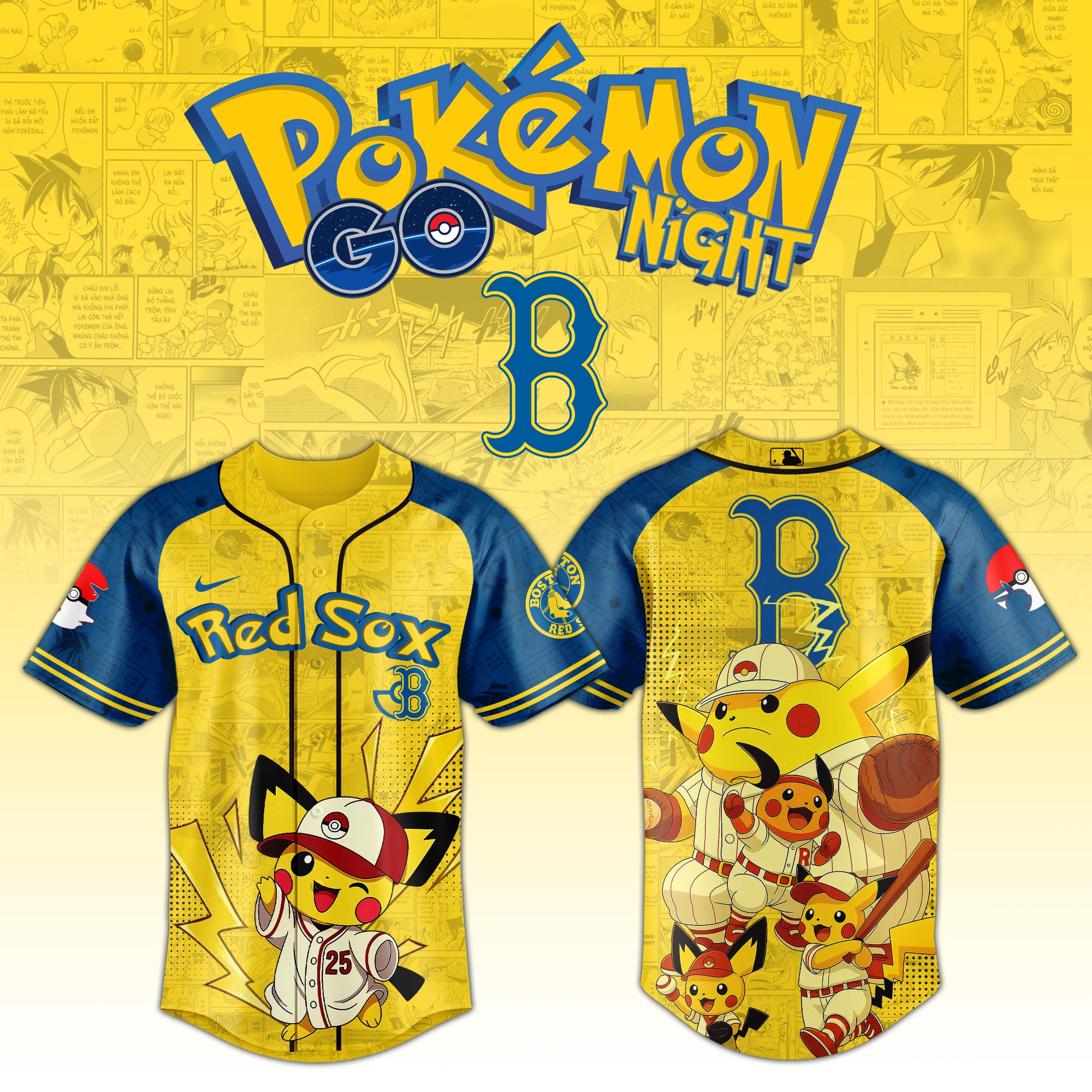 Boston Red Sox Mlb X Pokemon Pikachu Family Baseball Jersey