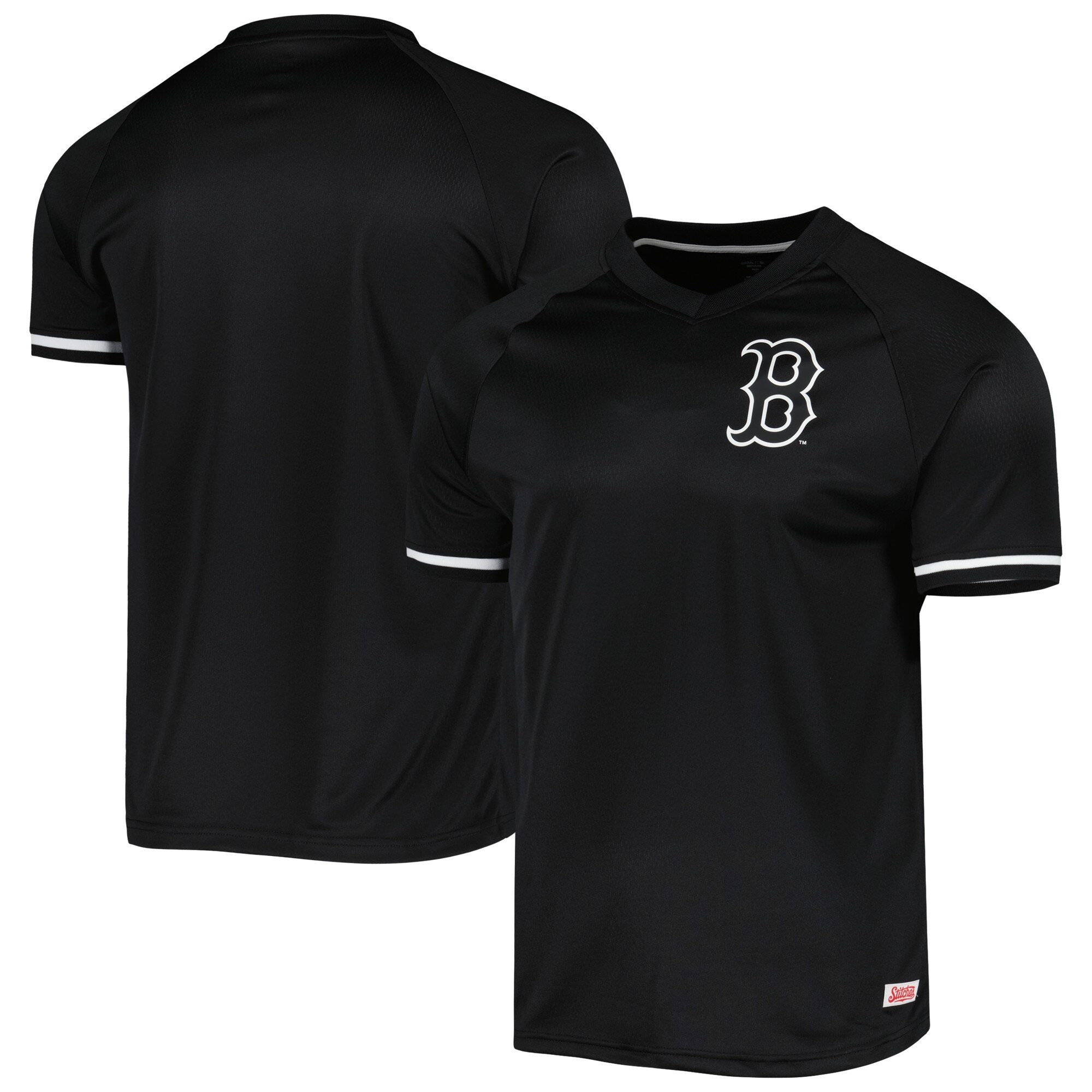 Alternative view of Boston Red Sox Stitches Black Raglan V-neck Jersey