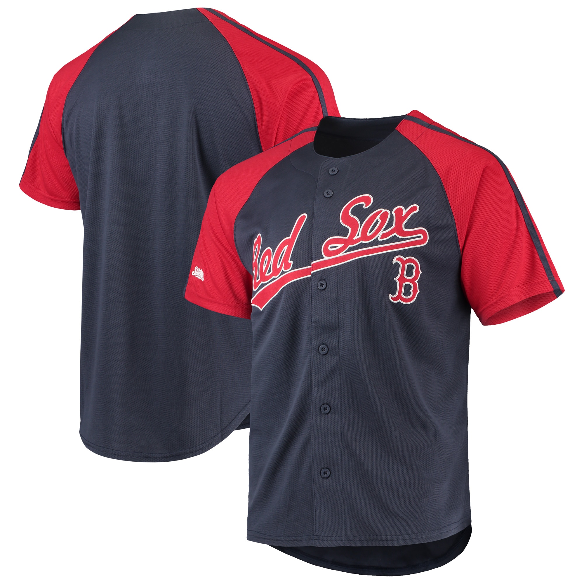 Boston Red Sox Stitches Button-down Raglan Replica Jersey - Navy