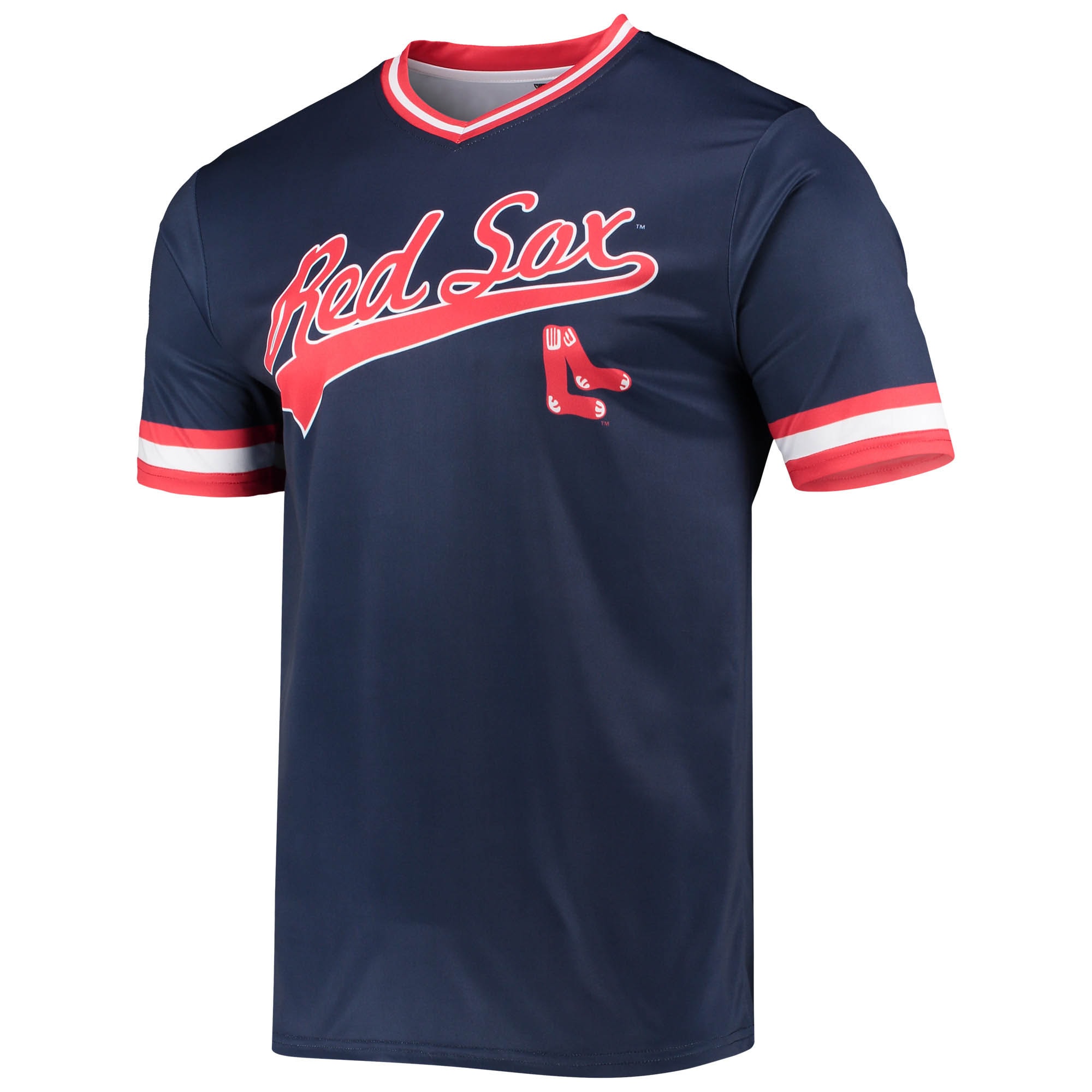 Alternative view of Boston Red Sox Stitches Cooperstown Collection V-neck Team Color Jersey - Navy/red