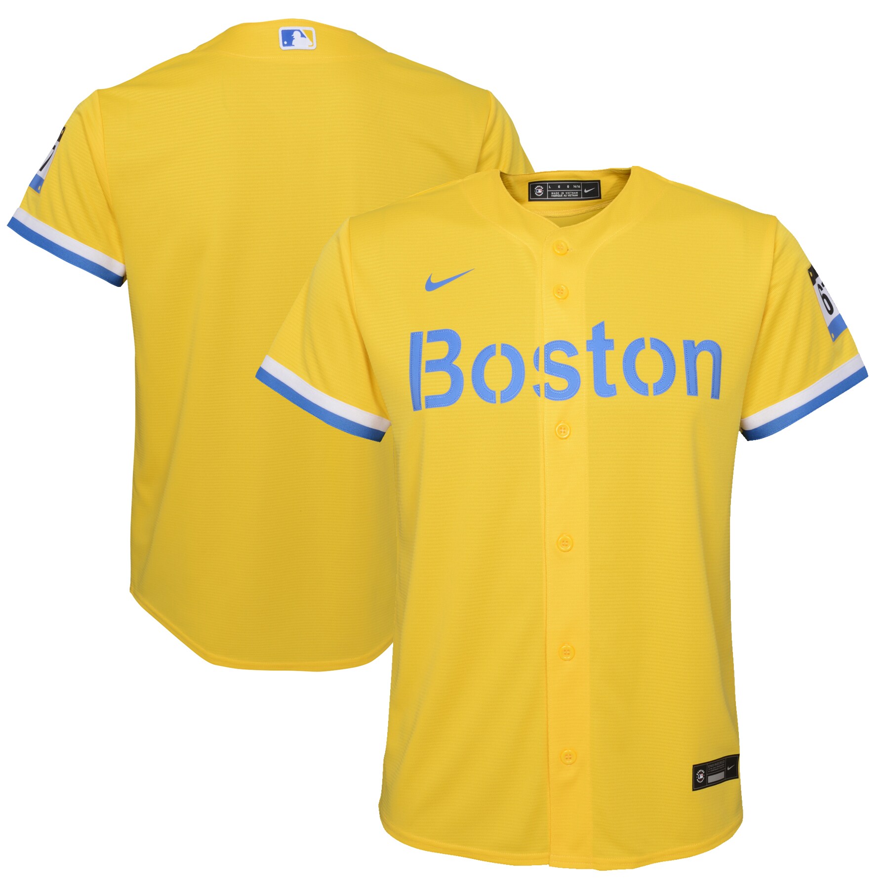 Alternative view of Boston Red Sox Youth City Connect Replica Team Jersey – Gold/light Blue