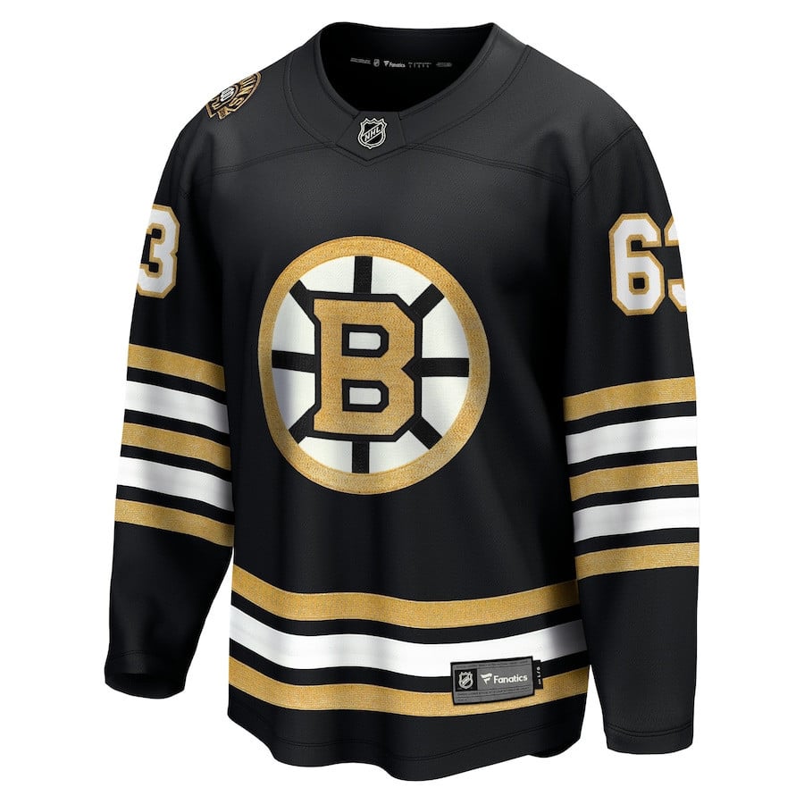 Alternative view of Brad Marchand 63 Boston Bruins 100th Anniversary Breakaway Jersey - Black - JS173 
