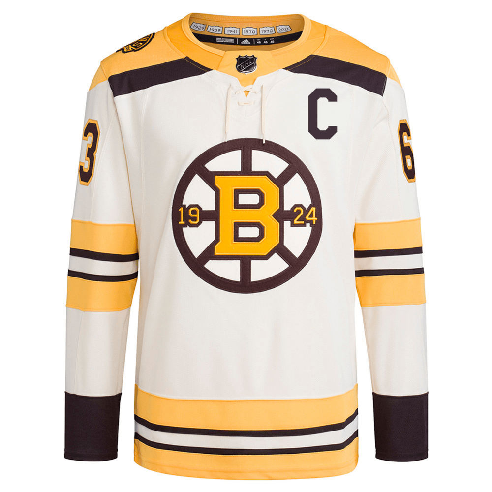 Alternative view of Brad Marchand 63 Boston Bruins 100th Anniversary Primegreen Third Men Jersey - Cream - JS576 