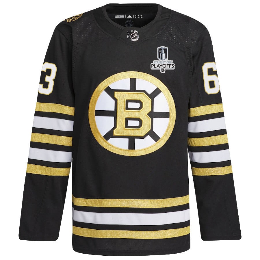 Alternative view of Brad Marchand 63 Boston Bruins 2024 NHL Playoffs Patch Home Jersey - Men, Black - JS480 