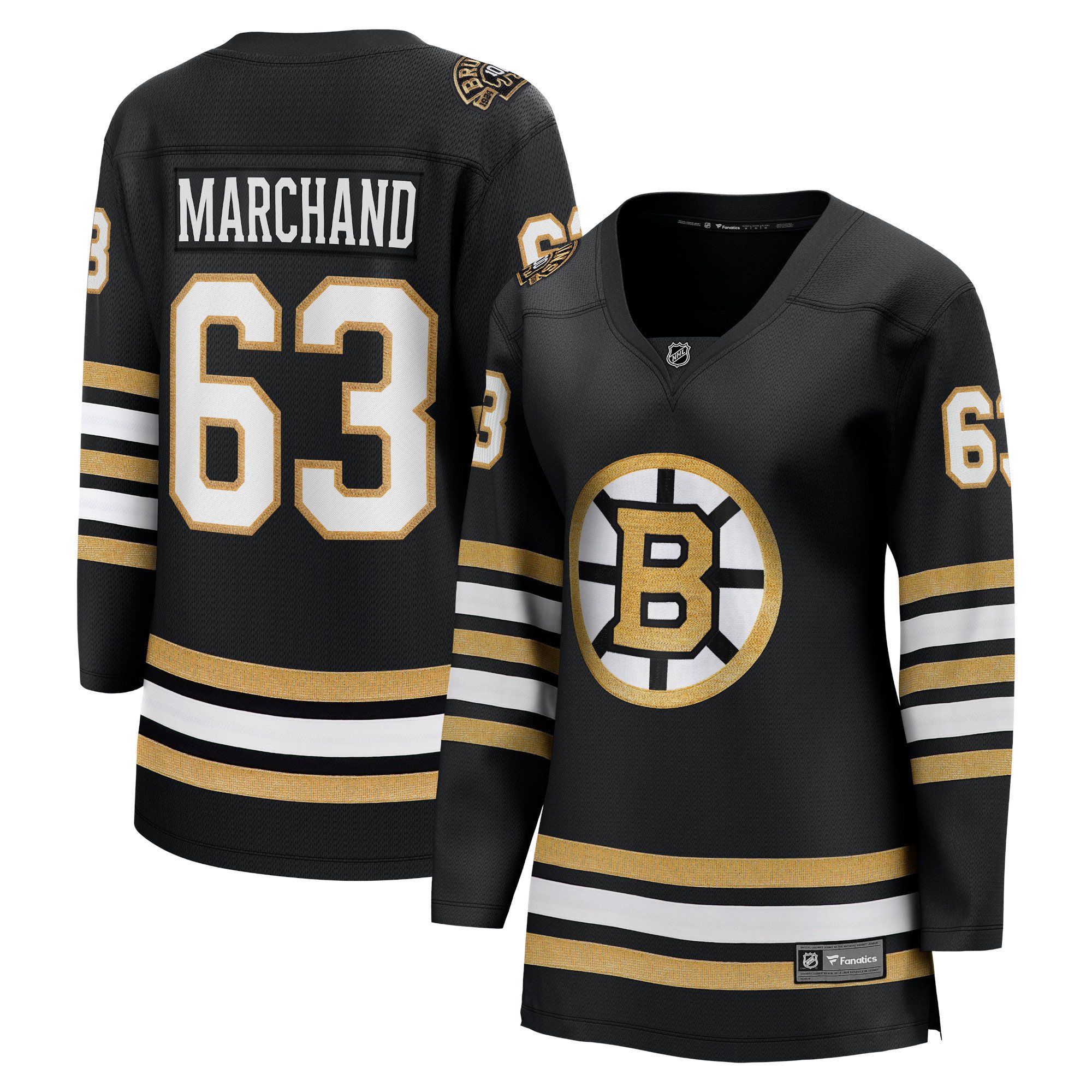Brad Marchand 63 Boston Bruins Women's 100th Anniversary Breakaway Jersey - Women, Black - JS642 
