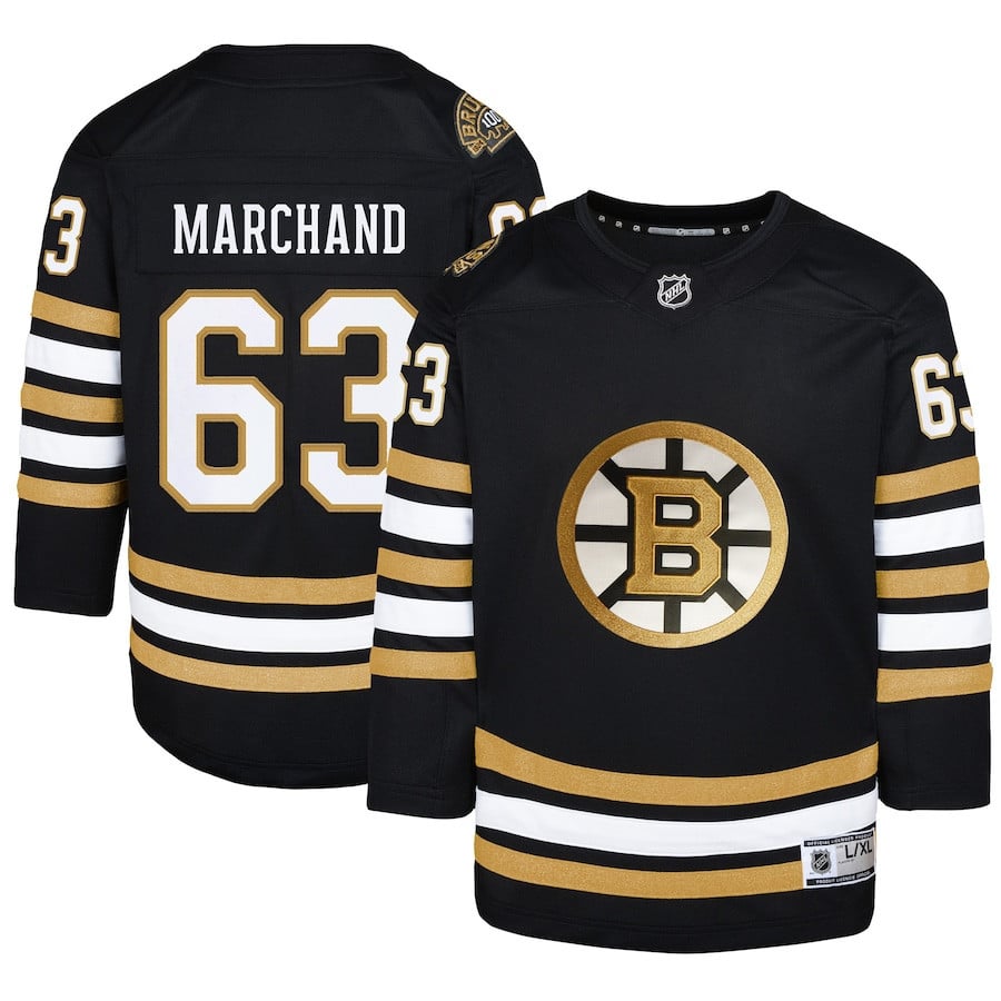Brad Marchand 63 Boston Bruins Youth 100th Anniversary Jersey - Black - JS566 