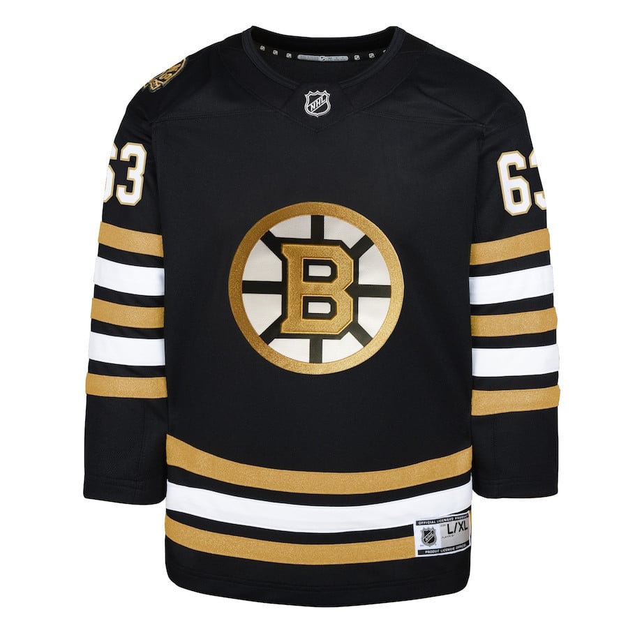 Alternative view of Brad Marchand 63 Boston Bruins Youth 100th Anniversary Jersey - Black - JS566 