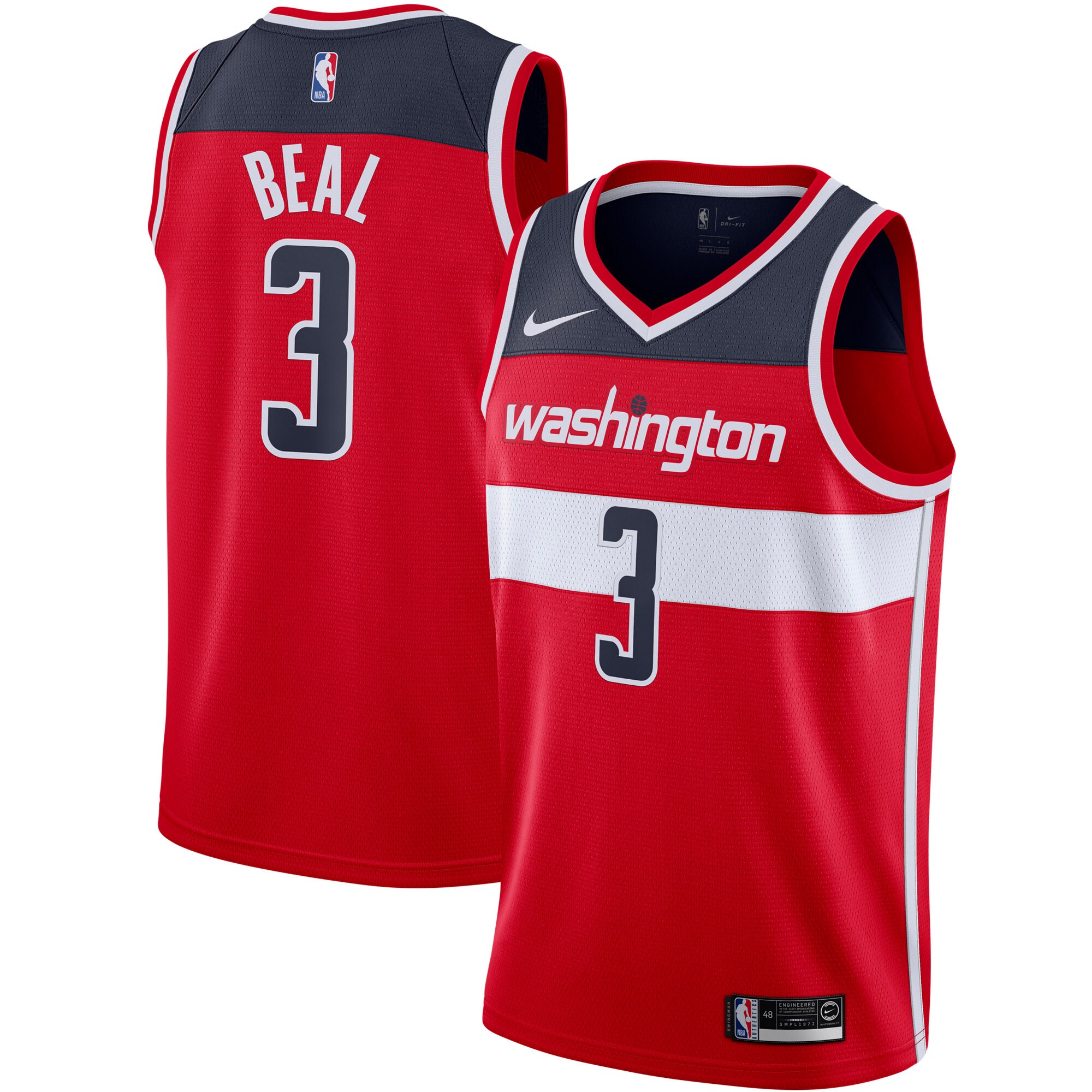 Alternative view of Bradley Beal Washington Wizards 2019/2020 Swingman Jersey – Icon Edition – Red