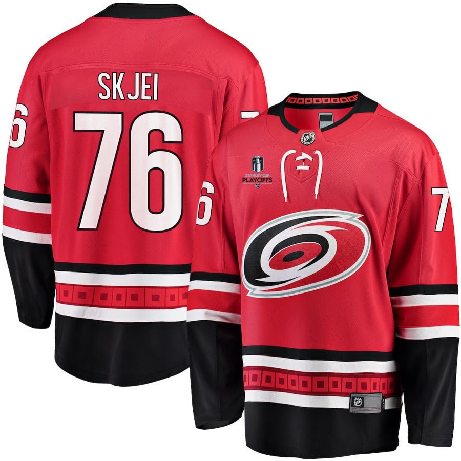 Brady Skjei 76 Carolina Hurricanes Stanley Cup 2023 Playoffs Patch Home Breakaway Men Jersey - Red - JS334 