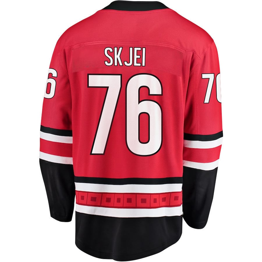 Alternative view of Brady Skjei 76 Carolina Hurricanes Stanley Cup 2023 Playoffs Patch Home Breakaway Men Jersey - Red - JS334 
