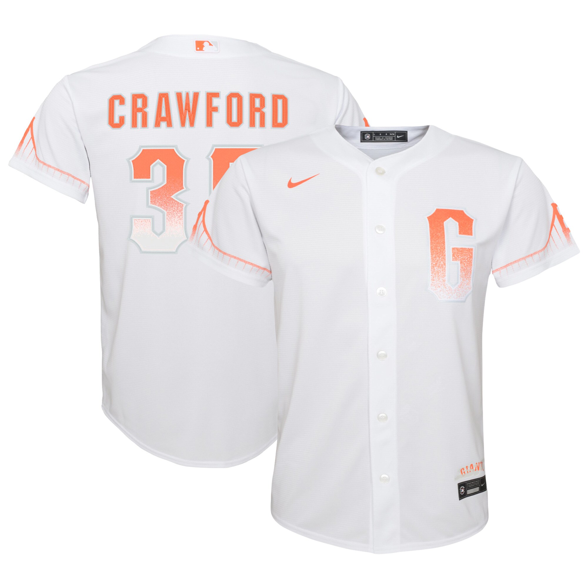 Alternative view of Brandon Crawford San Francisco Giants Youth City Connect Replica Player Jersey - White