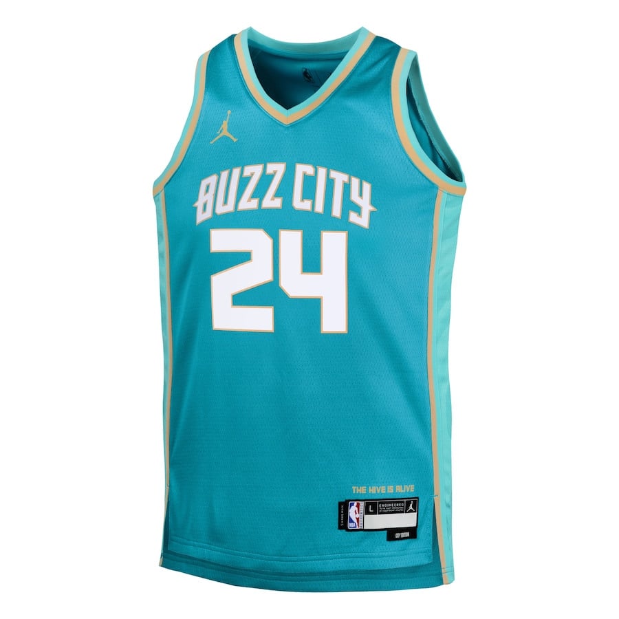 Alternative view of Brandon Miller 24 Charlotte Hornets 2023/24 City Edition Swingman YOUTH Jersey - Teal - JS449 