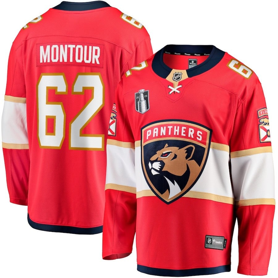 Brandon Montour 62 Florida Panthers 2023 Stanley Cup Final Home Breakaway Player Jersey - Red - JS699 