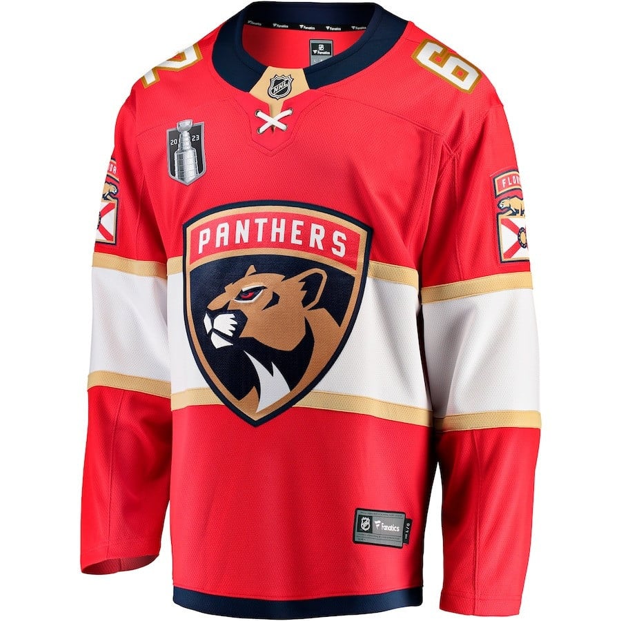 Alternative view of Brandon Montour 62 Florida Panthers 2023 Stanley Cup Final Home Breakaway Player Jersey - Red - JS699 