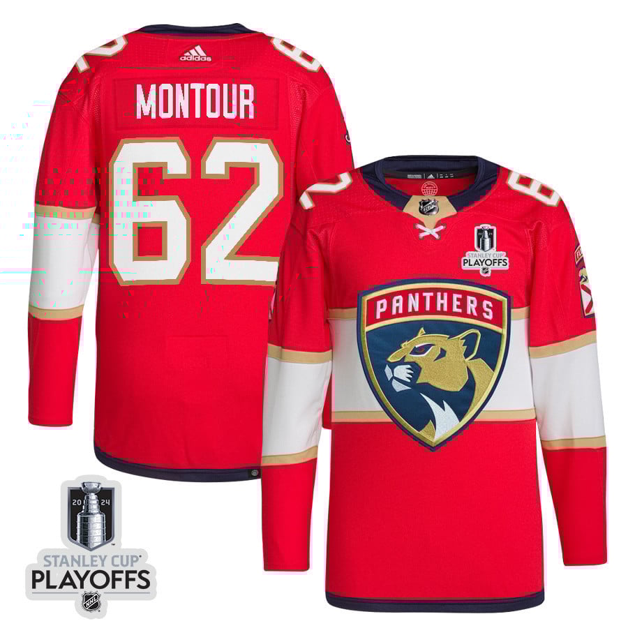 Brandon Montour 62 Florida Panthers 2024 NHL Playoffs Patch Home Jersey - Men, Red - JS210 