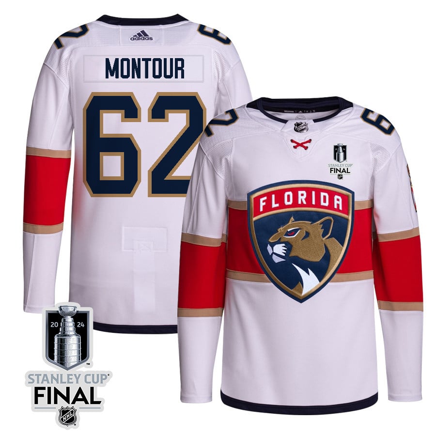 Brandon Montour 62 Florida Panthers 2024 STANLEY CUP Final Away Breakaway Jersey - Men, White - JS195 