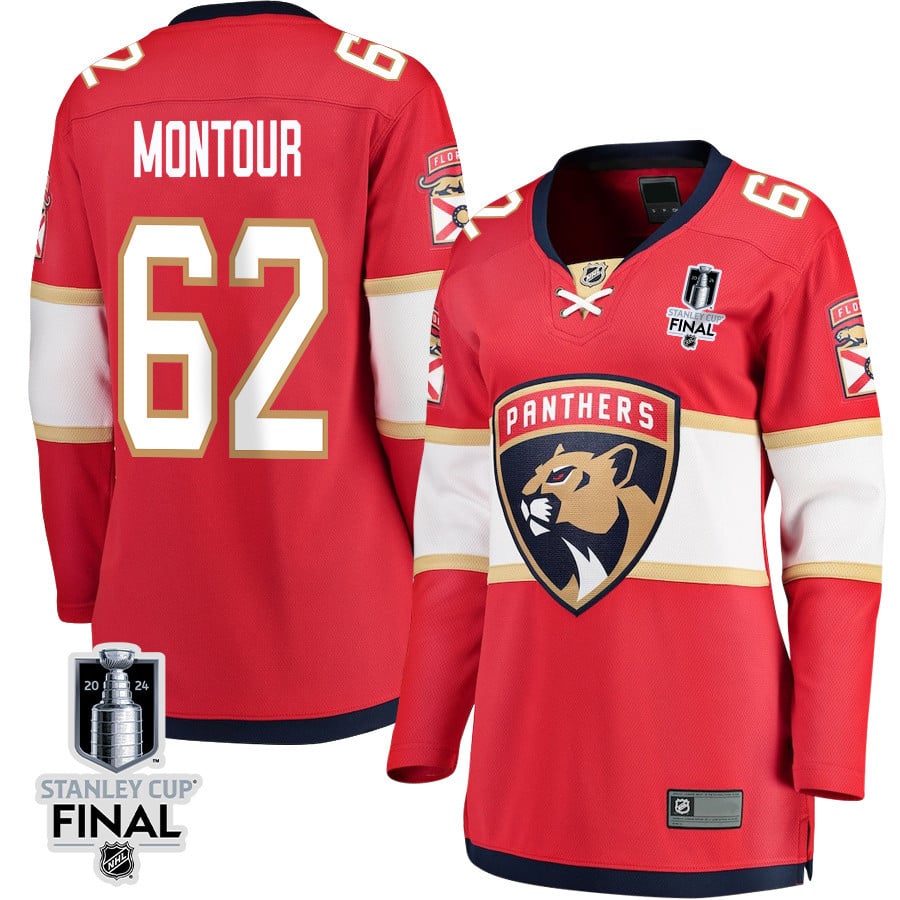 Brandon Montour 62 Florida Panthers 2024 STANLEY CUP Final Women's Home Breakaway Jersey - Red - JS919 