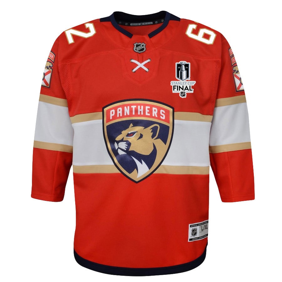 Alternative view of Brandon Montour 62 Florida Panthers 2024 STANLEY CUP Final Youth Home Breakaway Jersey - Red - JS833 