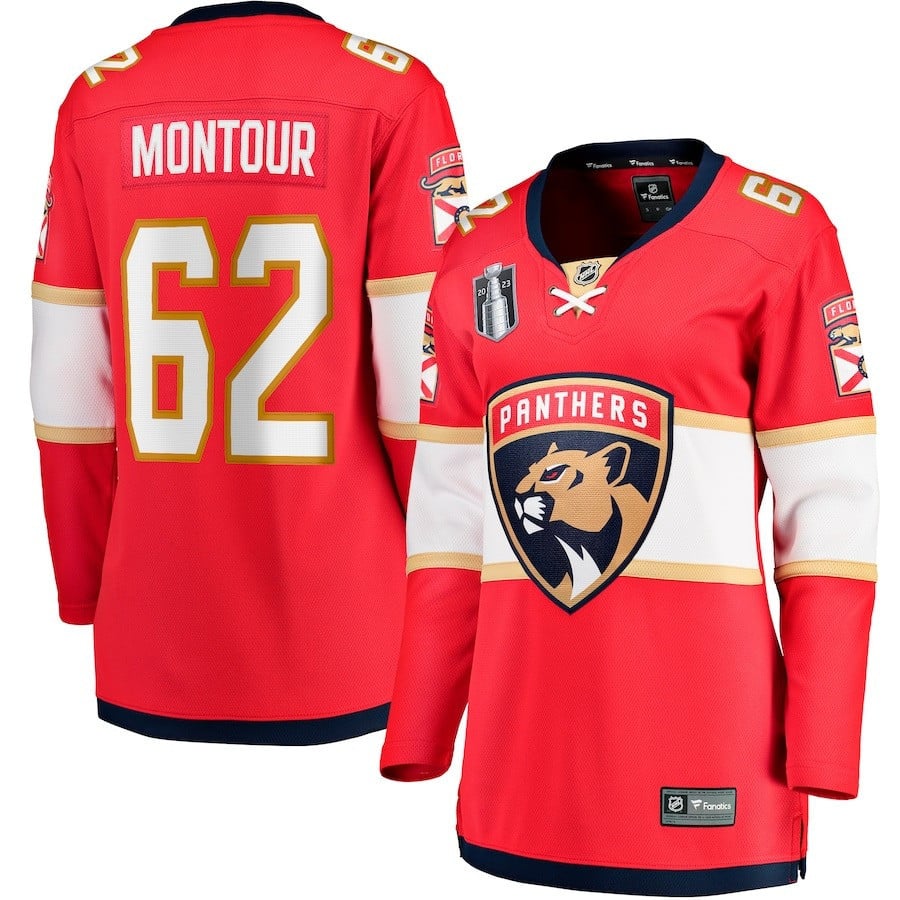 Brandon Montour 62 Florida Panthers Women's 2023 Stanley Cup Final Home Breakaway Player Jersey - Red - JS315 