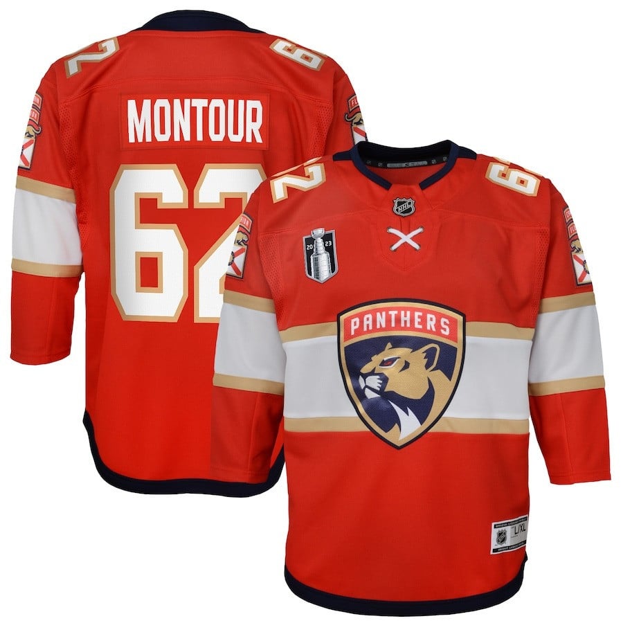 Brandon Montour 62 Florida Panthers Youth 2023 Stanley Cup Final Home Jersey - Red - JS974 