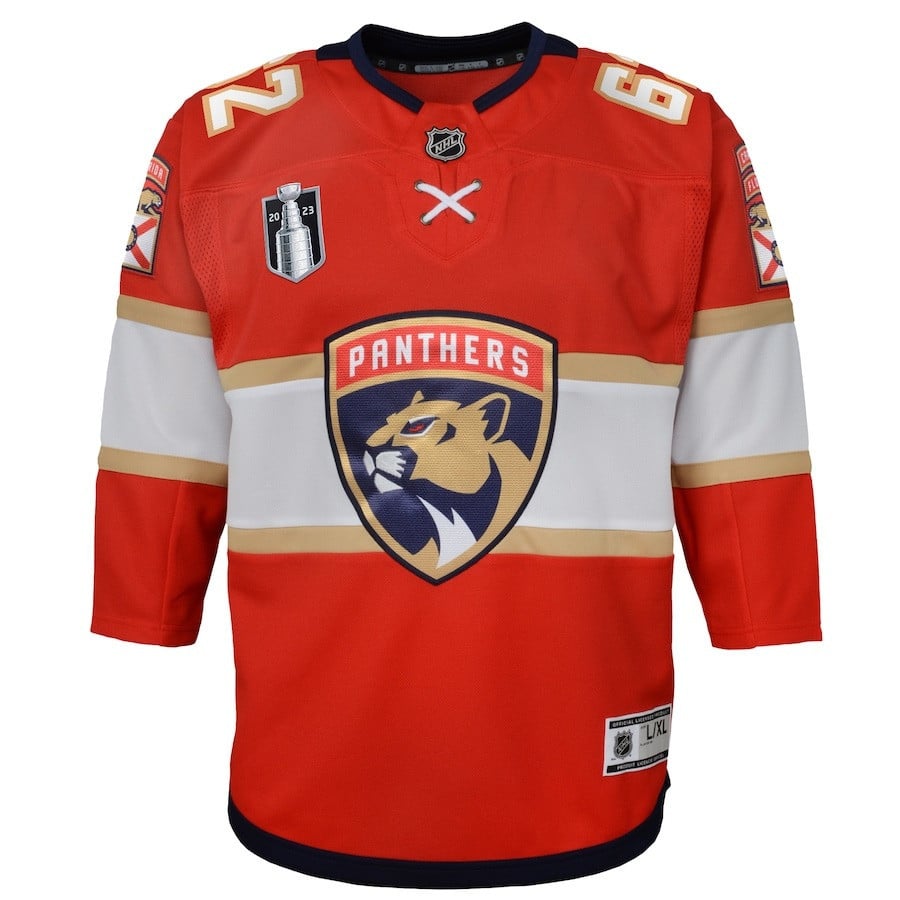Alternative view of Brandon Montour 62 Florida Panthers Youth 2023 Stanley Cup Final Home Jersey - Red - JS974 