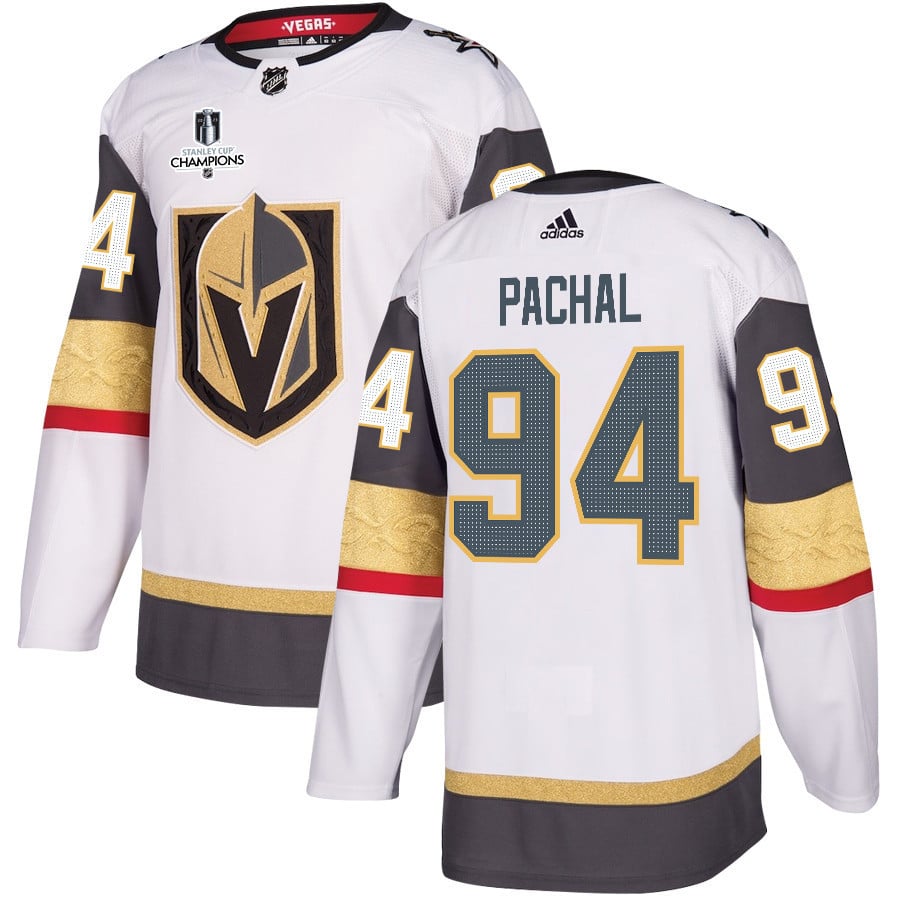 Brayden Pachal 94 Vegas Golden Knights Stanley Cup 2023 Champions Patch Away Breakaway Men Jersey - White - JS612 