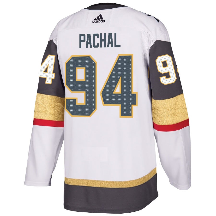 Alternative view of Brayden Pachal 94 Vegas Golden Knights Stanley Cup 2023 Champions Patch Away Breakaway Men Jersey - White - JS612 