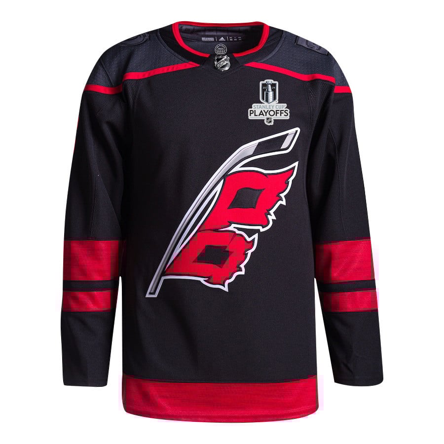 Alternative view of Brent Burns 8 Carolina Hurricanes 2024 NHL Playoffs Patch Home Jersey - Men, Black - JS752 