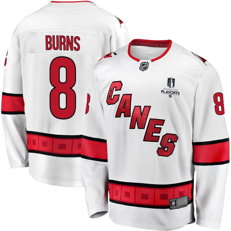 Brent Burns 8 Carolina Hurricanes Stanley Cup 2023 Playoffs Patch Away Breakaway Men Jersey - White - JS908 