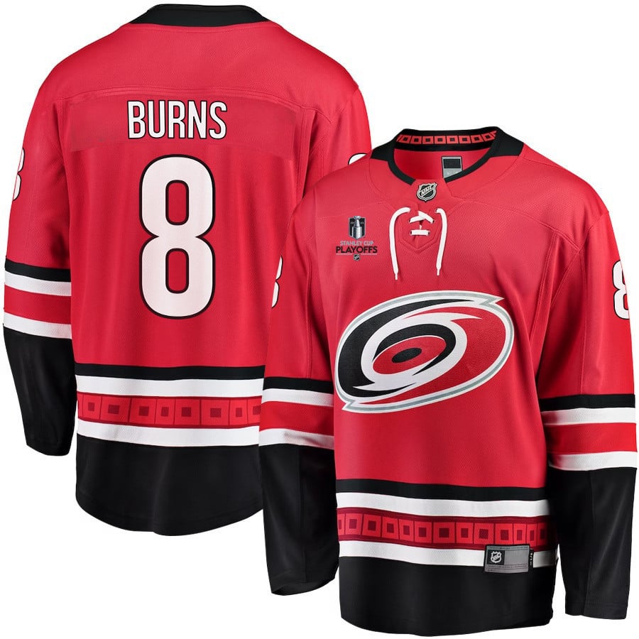 Brent Burns 8 Carolina Hurricanes Stanley Cup 2023 Playoffs Patch Home Breakaway Men Jersey - Red - JS687 