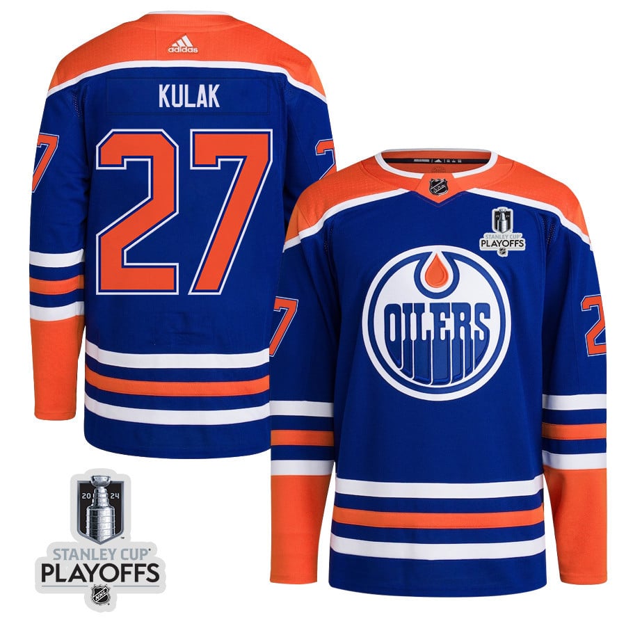 Brett Kulak 27 Edmonton Oilers 2024 NHL Playoffs Patch Home Jersey - Men - JS630 