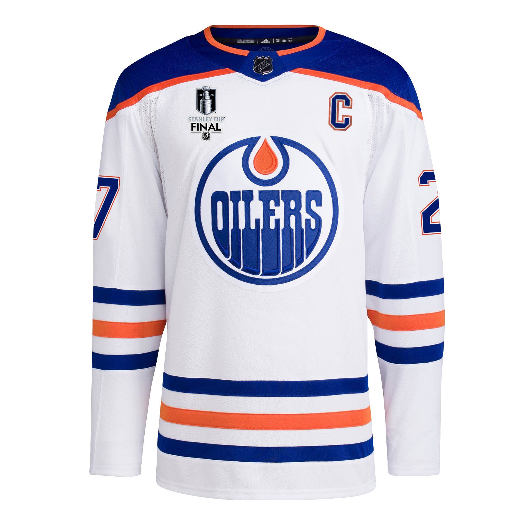 Alternative view of Brett Kulak 27 Edmonton Oilers 2024 STANLEY CUP Final Away Jersey - Men, White - JS893 