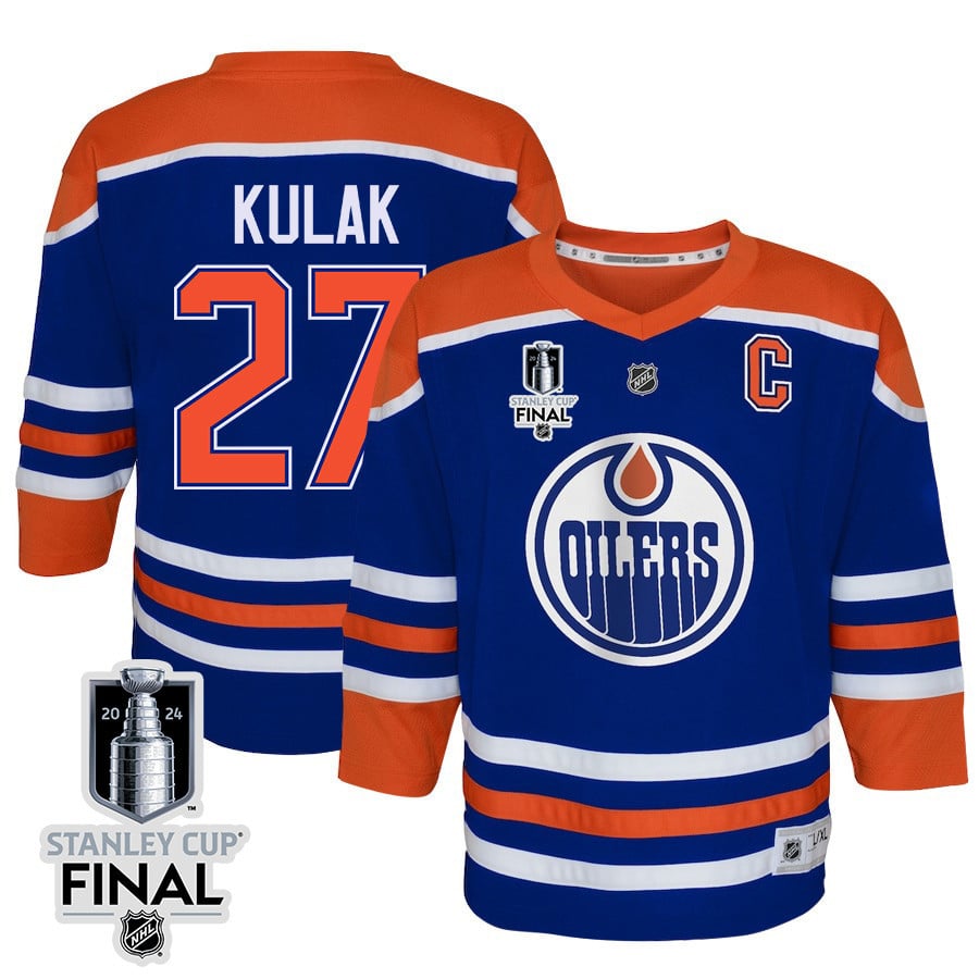 Brett Kulak 27 Edmonton Oilers 2024 STANLEY CUP Final Youth Home Jersey - Royal - JS898 