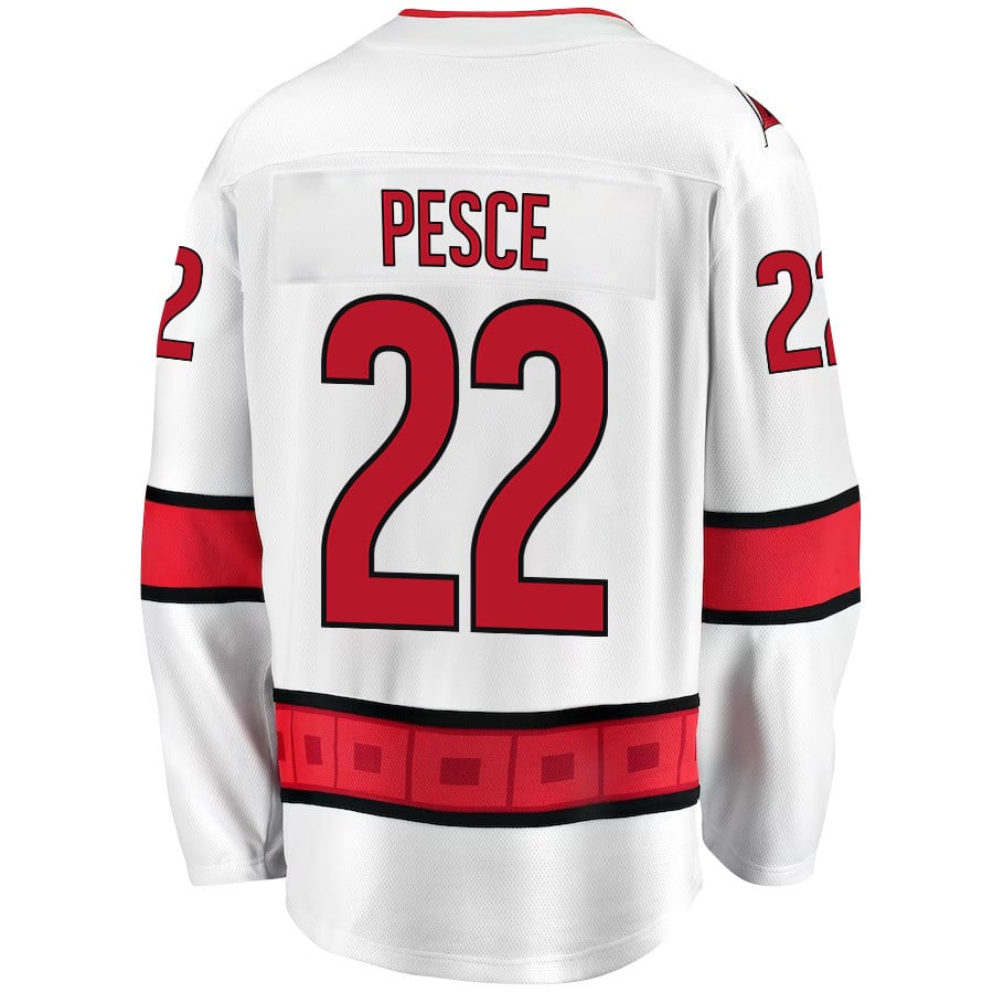 Alternative view of Brett Pesce 22 Carolina Hurricanes Stanley Cup 2023 Playoffs Patch Away Breakaway Men Jersey - White - JS341 