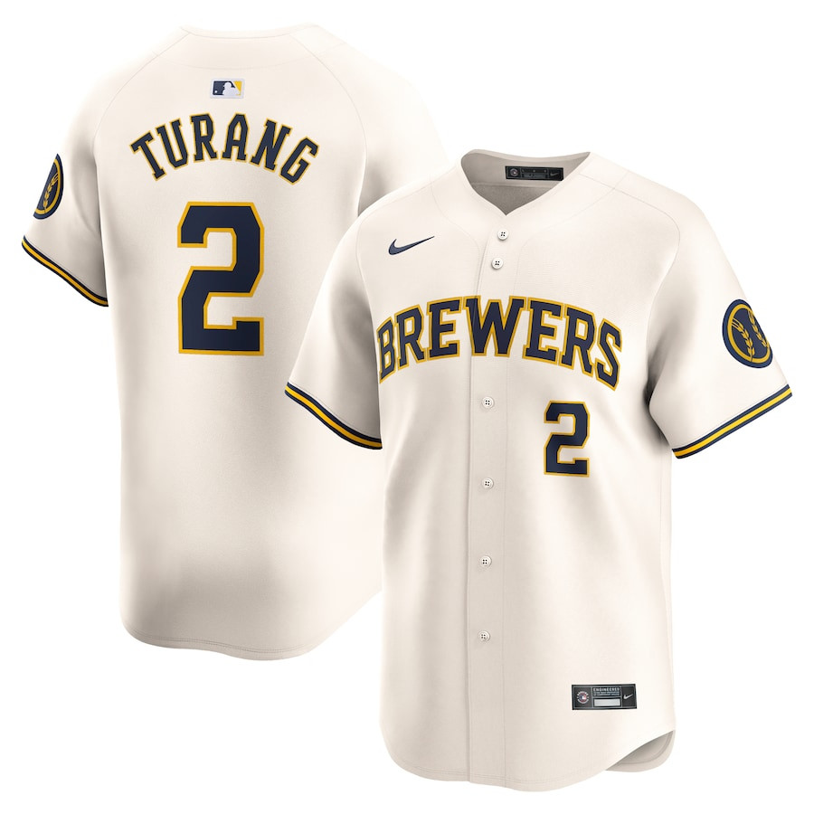 Brice Turang 2 Milwaukee Brewers Home Limited Men Jersey - Cream 