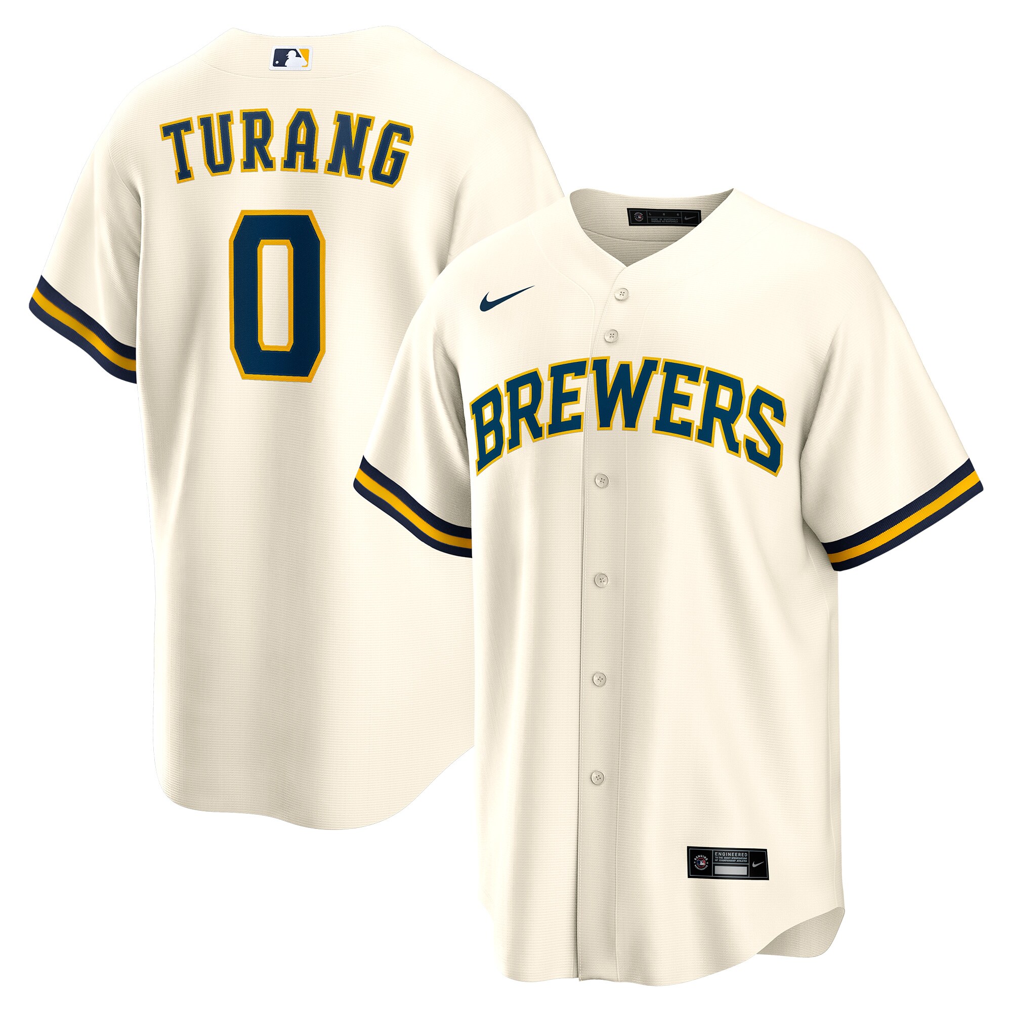 Alternative view of Brice Turang Milwaukee Brewers Home Replica Player Jersey - Cream
