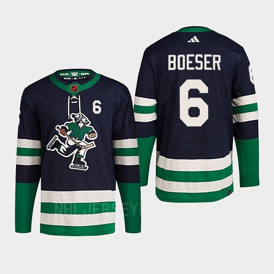 Brock Boeser 6 Reverse Retro 2.0 2022 Vancouver Canucks Navy Jersey Primegreen - JS501 