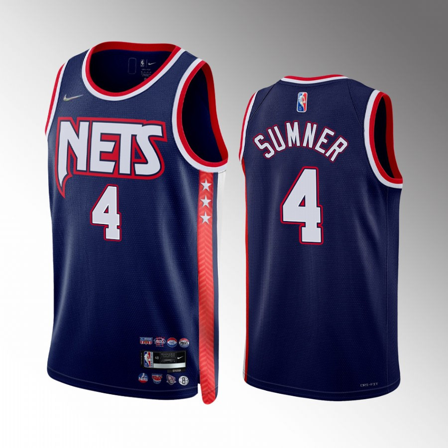 Brooklyn Nets Edmond Sumner 4 City Edition Blue Jersey Diamond 75th - JS463 