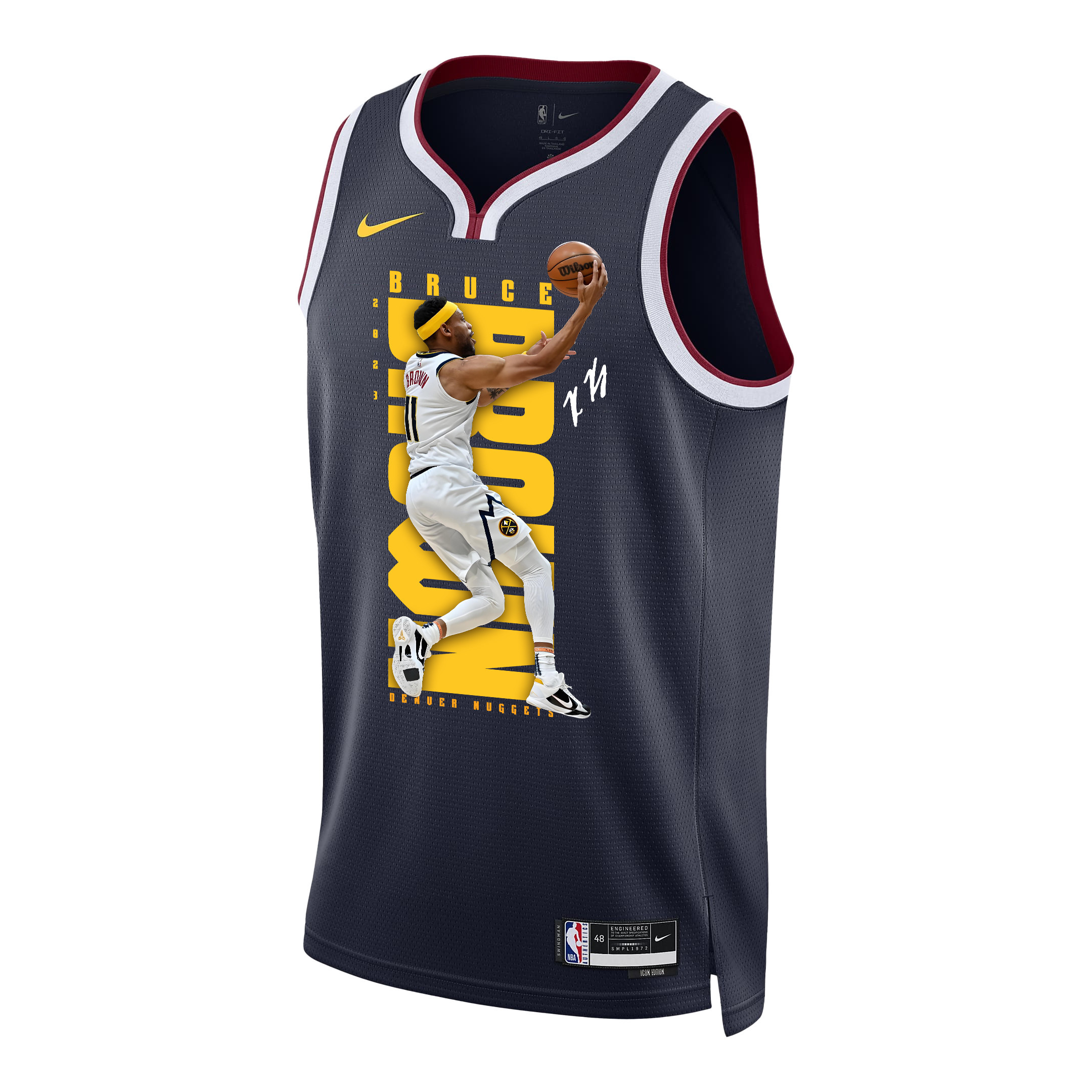 Alternative view of Bruce Brown 11 Denver Nuggets Playing Style 2023 NBA Champions Swingman Jersey - Black - JS999 
