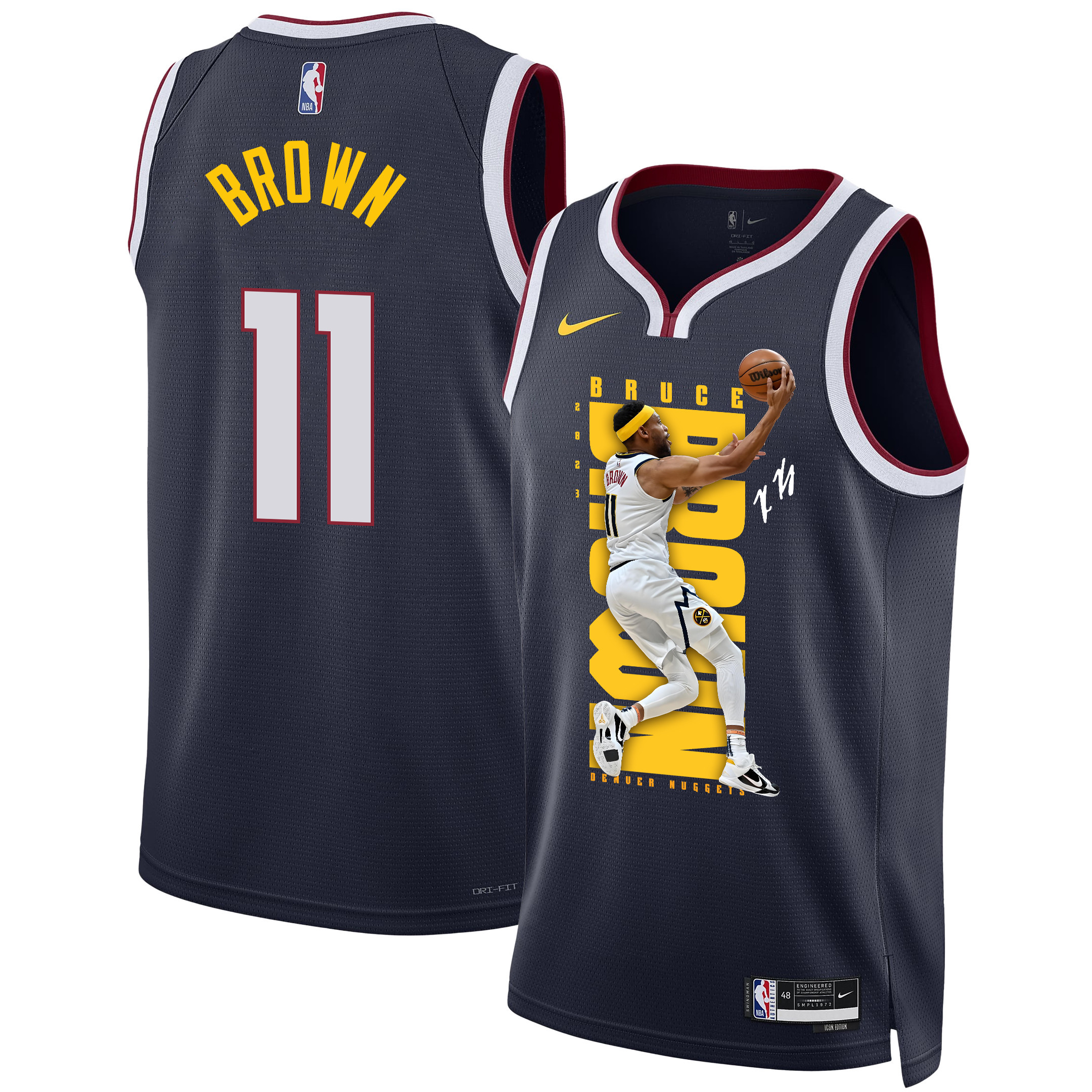 Bruce Brown 11 Denver Nuggets Playing Style 2023 NBA Champions Swingman Jersey - Black - JS999 