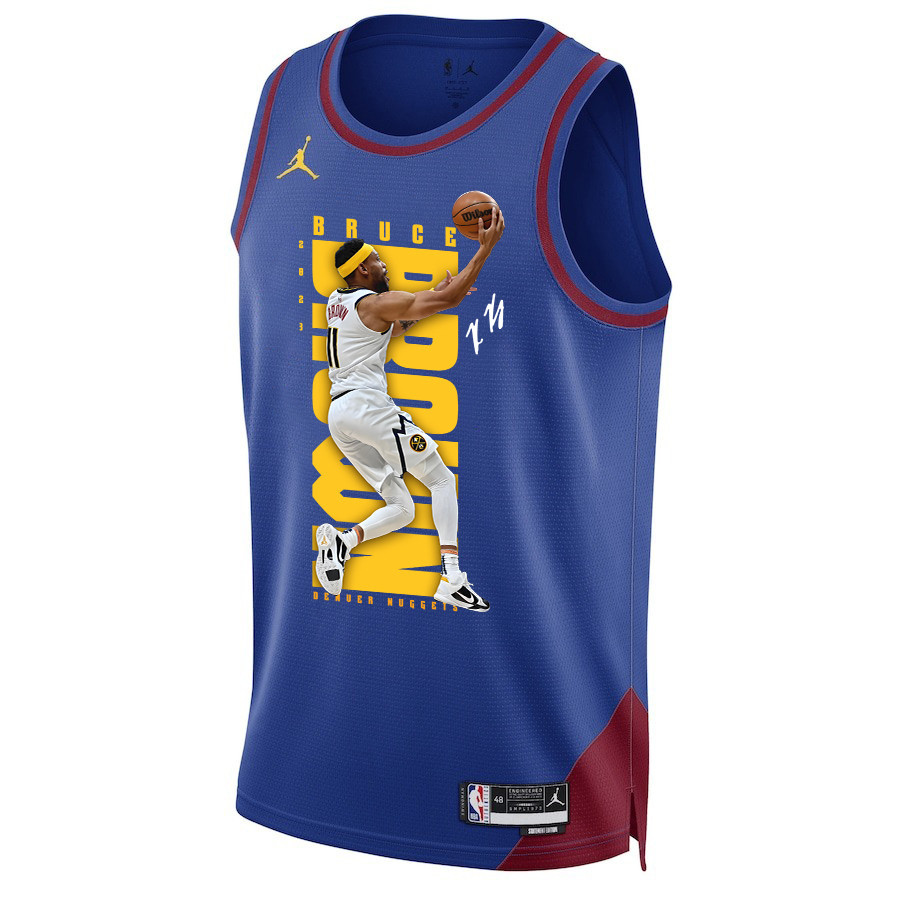 Alternative view of Bruce Brown 11 Denver Nuggets Playing Style 2023 NBA Champions Swingman Jersey - Blue - JS761 