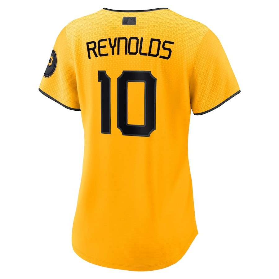 Alternative view of Bryan Reynolds 10 Pittsburgh Pirates 2023 City Connect Women Jersey - Gold 