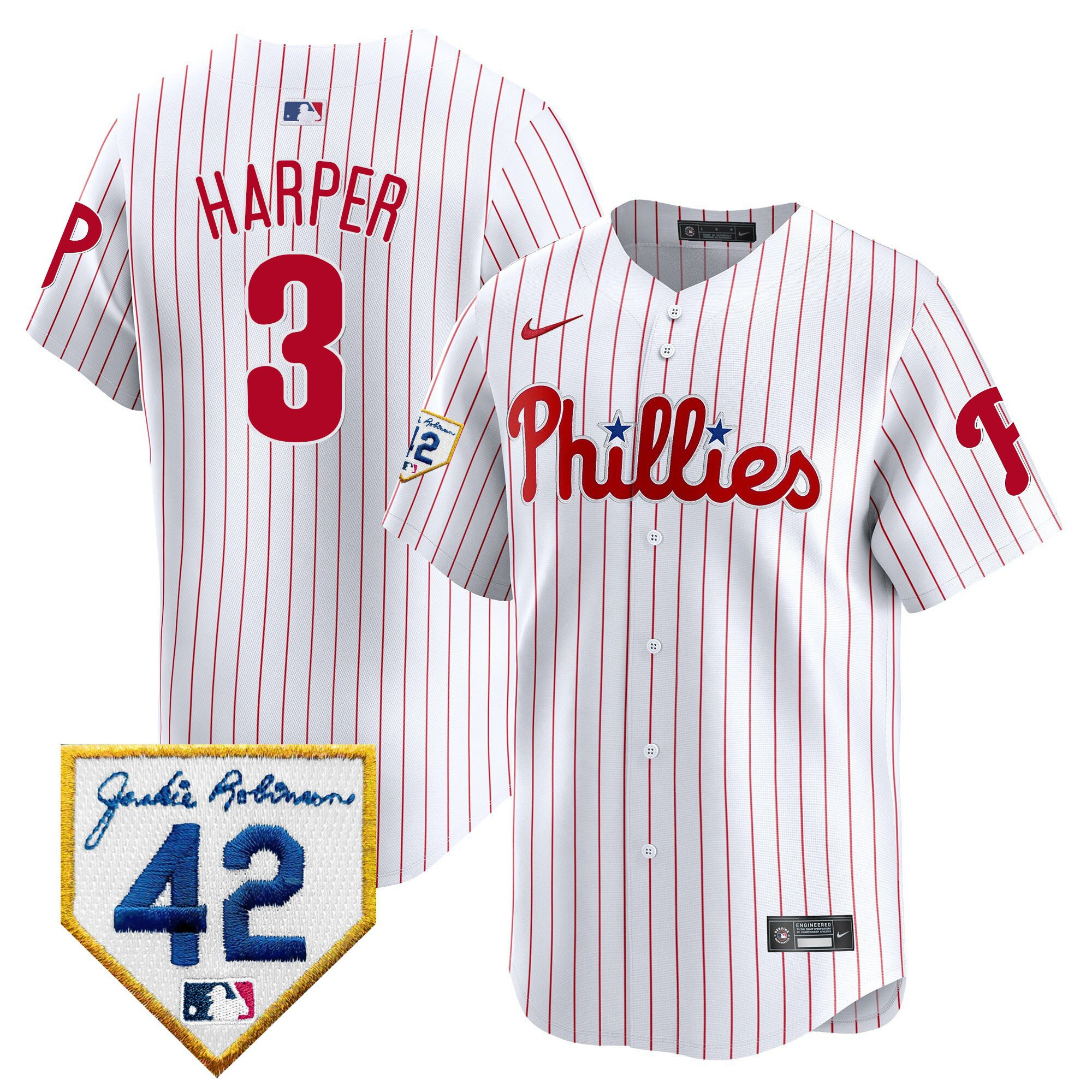 Bryce Harper 3 Philadelphia Phillies 2024 Jackie Robinson Patch Men Jersey - White 