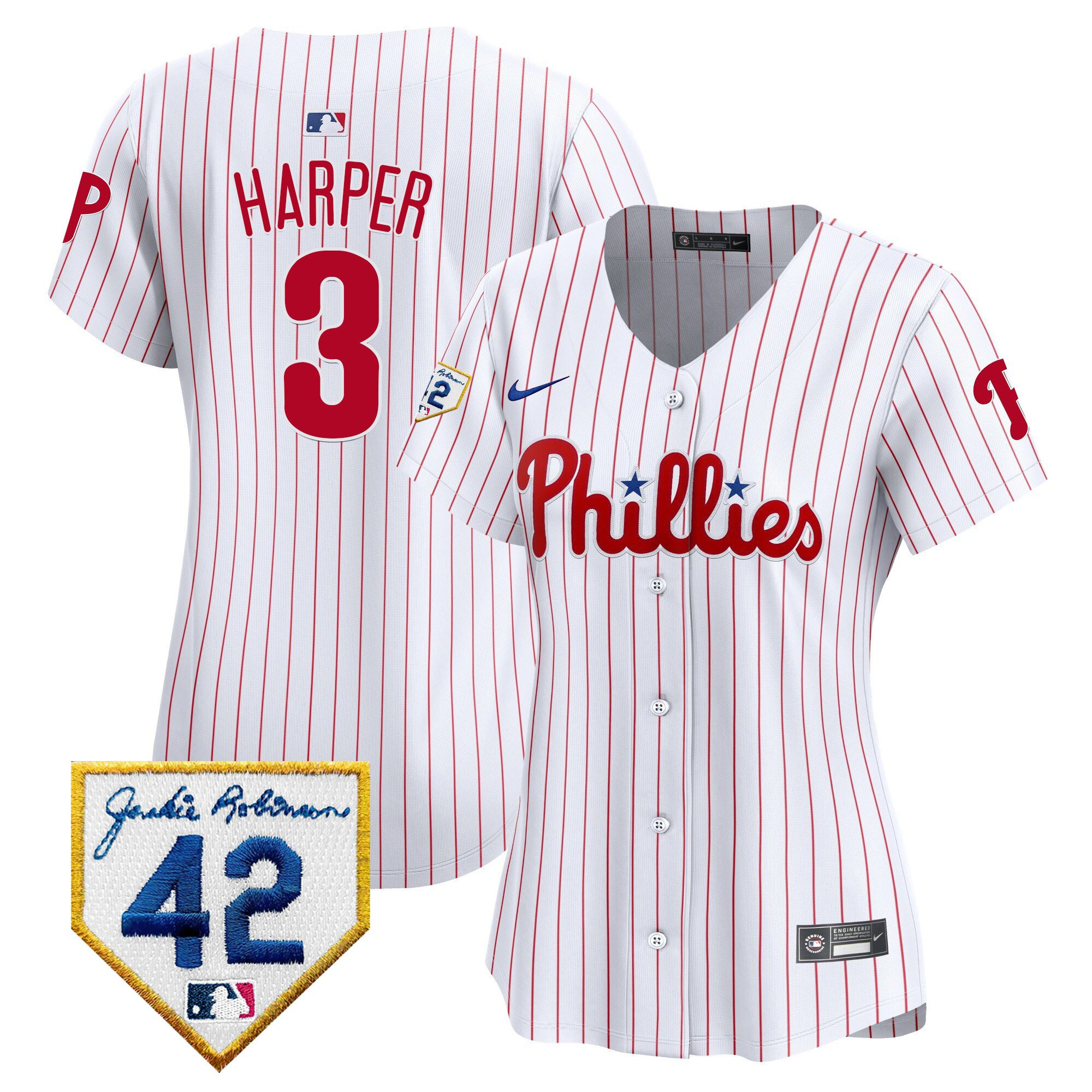 Bryce Harper 3 Philadelphia Phillies 2024 Jackie Robinson Patch Women Jersey - White 