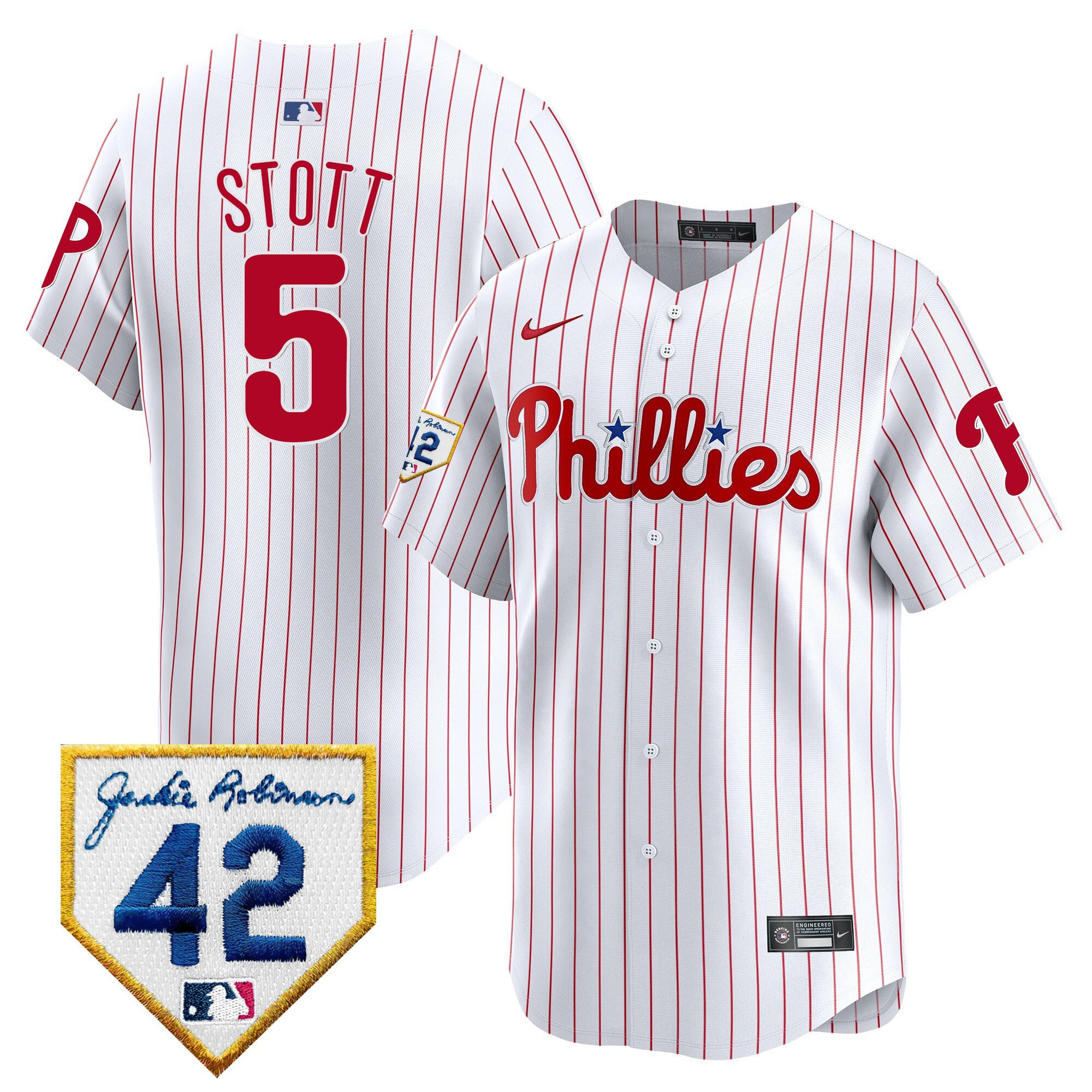 Bryson Stott 5 Philadelphia Phillies 2024 Jackie Robinson Patch Men Jersey - White 
