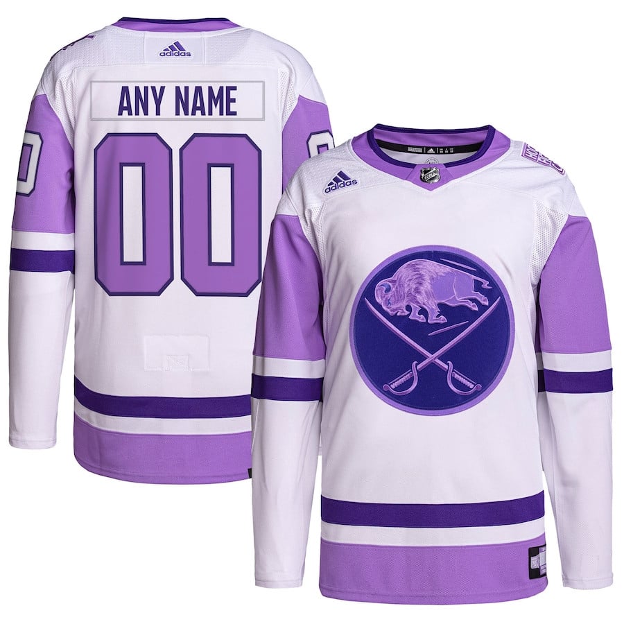 Buffalo Sabres Hockey Fights Cancer Primegreen Custom Men Jersey - White/Purple - JS333 
